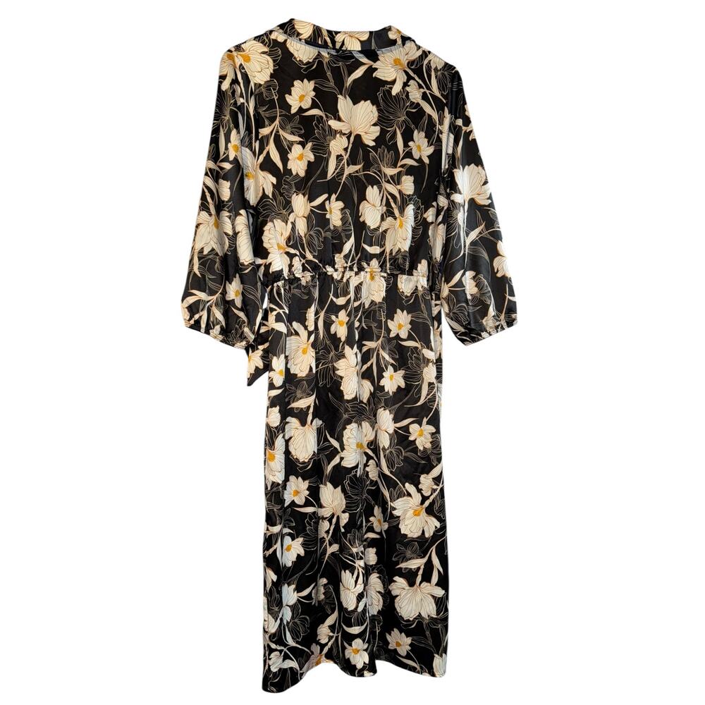 Naif Faux Wrap Satin Dress Women's XL Balloon Sleeve Lilly Floral Wedding Event - Picture 6 of 8